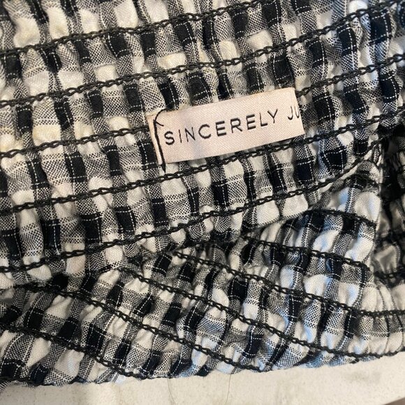 Sincerely Jules Womens Mini Skirt Black White Checkered Tiered Elastic Smocked M - Picture 2 of 9